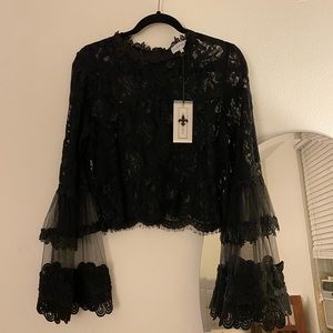 Black lace bell sleeve blouse/top